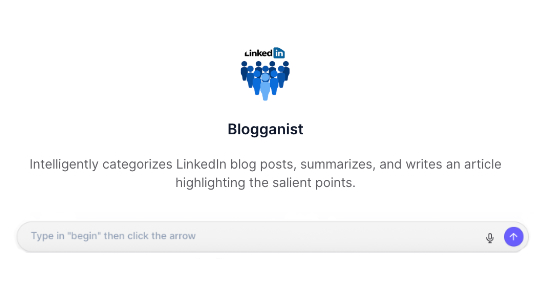 Shows the prompt to start the Blogganist agent